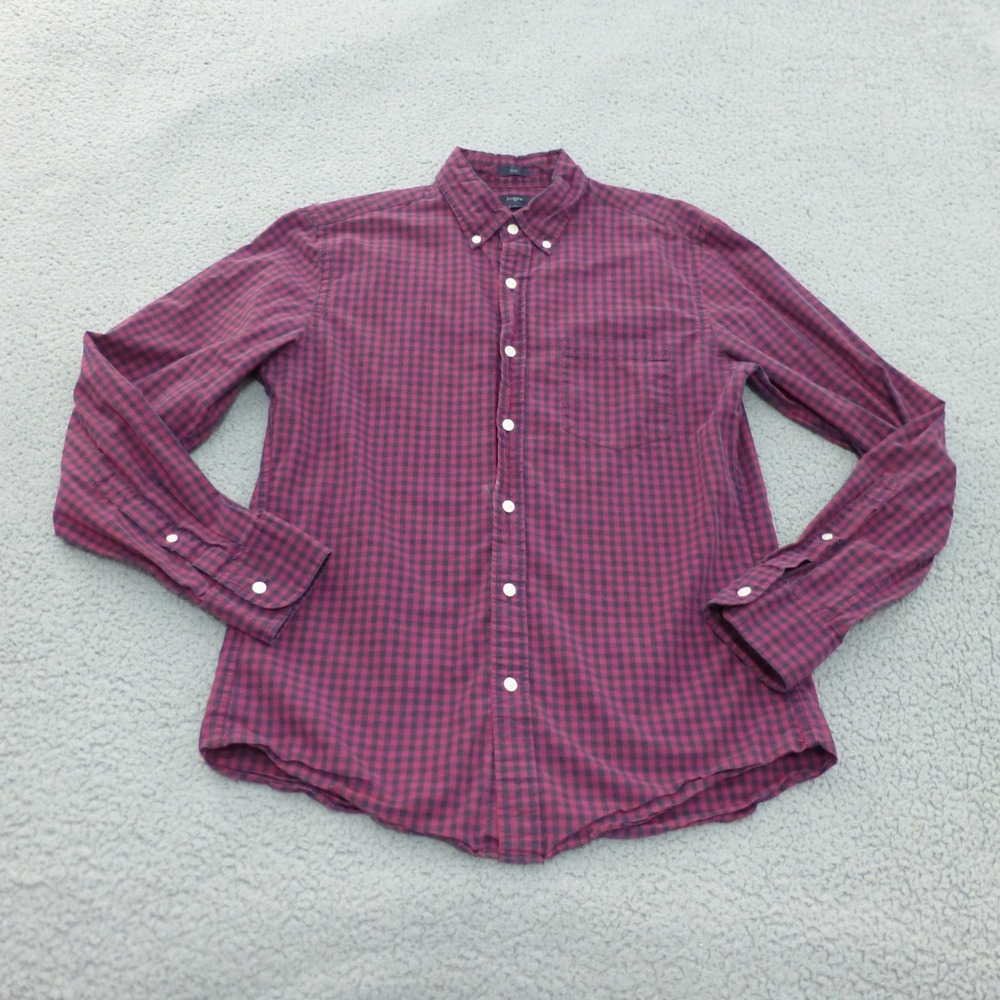J.Crew Shirt Mens Medium Slim Fit Gingham Button Up Burgundy Navy Blue Cotton